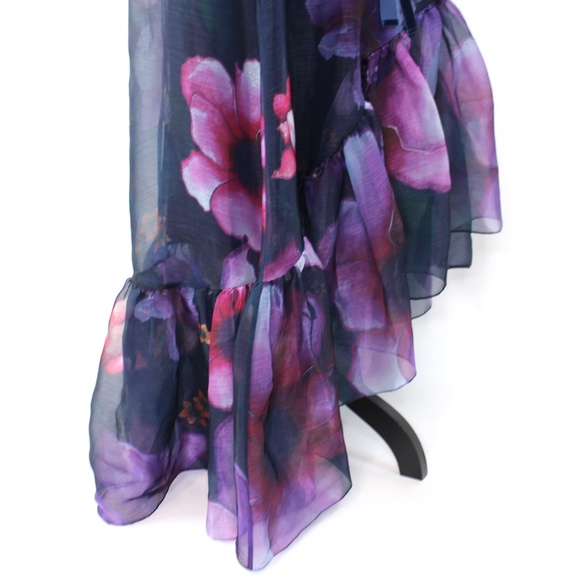 Marchesa Notte Off The Shoulder Navy Purple Floral Organza Gown New Size 8 - Picture 4 of 9